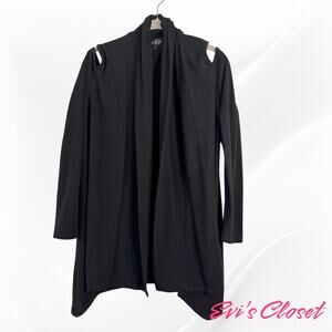 August Silk Cold Shoulder Style Black Cardigan Sz M Open Front Flowy